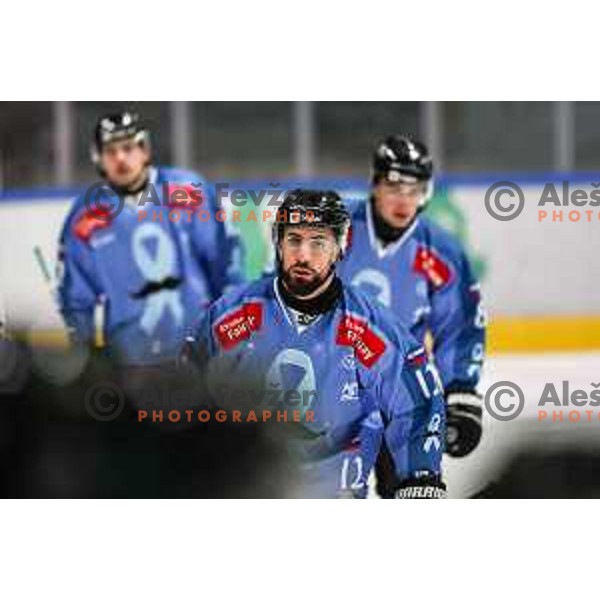 Nik Simsic in action during IceHL match between SZ Olimpija and Black Wings Linz in Ljubljana, Slovenia on November 22, 2024