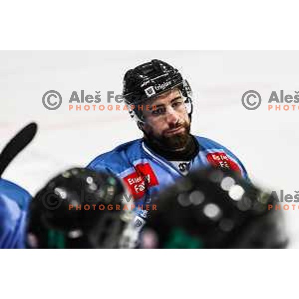 Nik Simsic in action during IceHL match between SZ Olimpija and Black Wings Linz in Ljubljana, Slovenia on November 22, 2024