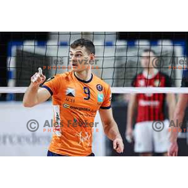 during Slovenian Volleyball League match between ACH Volley and Alpacem Kanal in Tivoli Hall, Ljubljana, Slovenia on November 23, 2024