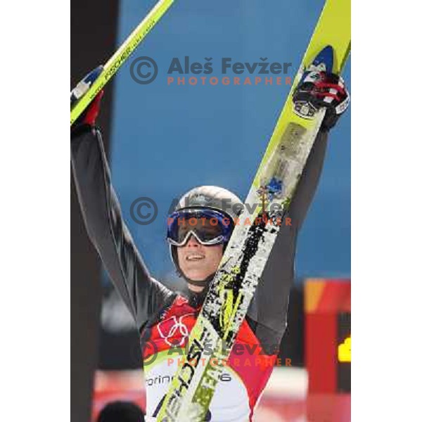 Thomas Morgenstern (AUT) at 120 m individual ski jumping event in Pragelato at Torino 2006 Winter Olympic games, Italy on February 18, 2006