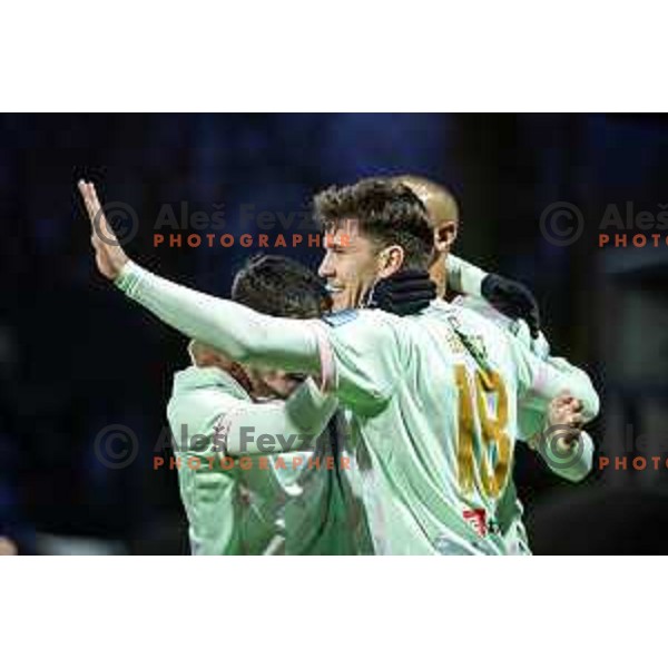 Marko Brest celebrates a goal during Prva liga Telemach football match between Mura and Olimpija in Fazanerija, Murska Sobota, Slovenia on November 24, 2024. Photo: Jure Banfi