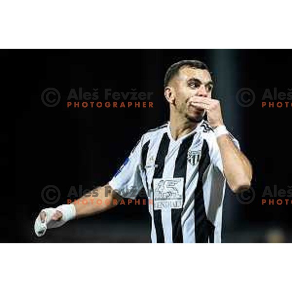 Leard Sadriu taunting during Prva liga Telemach football match between Mura and Olimpija in Fazanerija, Murska Sobota, Slovenia on November 24, 2024. Photo: Jure Banfi