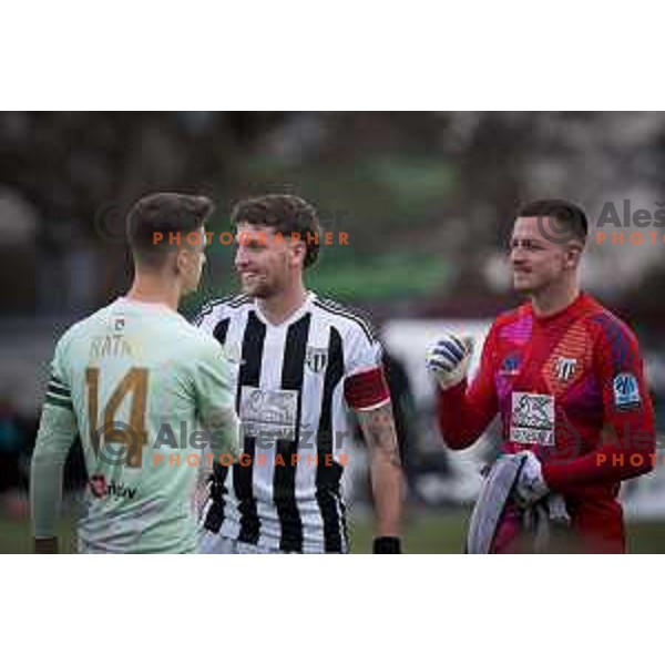 Kai Cipot, Marcel Ratnik and goalkeeper Florijan Raduha during Prva liga Telemach 2024/2025 football match between Mura and Olimpija in Mestni stadion Fazanerija, Murska Sobota, Slovenia on November 24th, 2024 Photo: Sebastijan Andrejek Bukovec