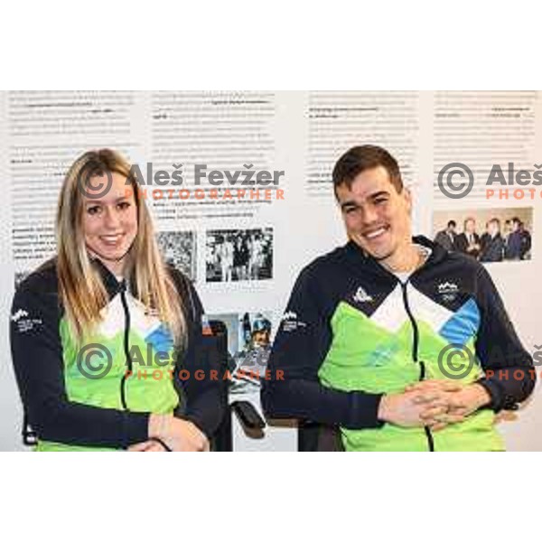 Janja Segel and Peter John Stevens of Slovenia Swimming team during press conference in Ljubljana on November 27, 2024