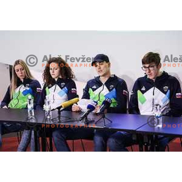 Janja Segel, Katja Fain, Peter John Stevens and Saso Boskan of Slovenia Swimming team during press conference in Ljubljana on November 27, 2024