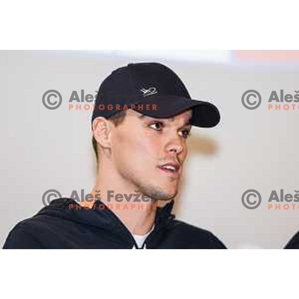 Peter John Stevens of Slovenia Swimming team during press conference in Ljubljana on November 27, 2024