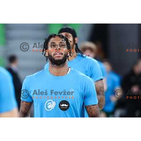 DJ Stewart during warm-up prior to BKT EuroCup 2024/2025 basketball match between Cedevita Olimpija and Veolia Towers Hamburg in SRC Stozice, Ljubljana, Slovenia on November 28, 2024