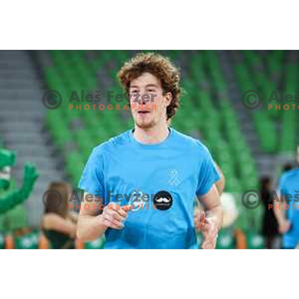 Ziga Daneu during warm-up prior to BKT EuroCup 2024/2025 basketball match between Cedevita Olimpija and Veolia Towers Hamburg in SRC Stozice, Ljubljana, Slovenia on November 28, 2024
