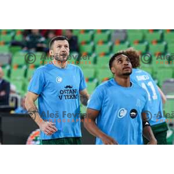Andrija Stipanovic during warm-up prior to BKT EuroCup 2024/2025 basketball match between Cedevita Olimpija and Veolia Towers Hamburg in SRC Stozice, Ljubljana, Slovenia on November 28, 2024