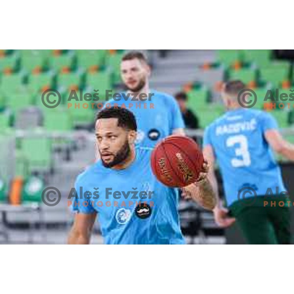 Devante Jones during warm-up prior to BKT EuroCup 2024/2025 basketball match between Cedevita Olimpija and Veolia Towers Hamburg in SRC Stozice, Ljubljana, Slovenia on November 28, 2024
