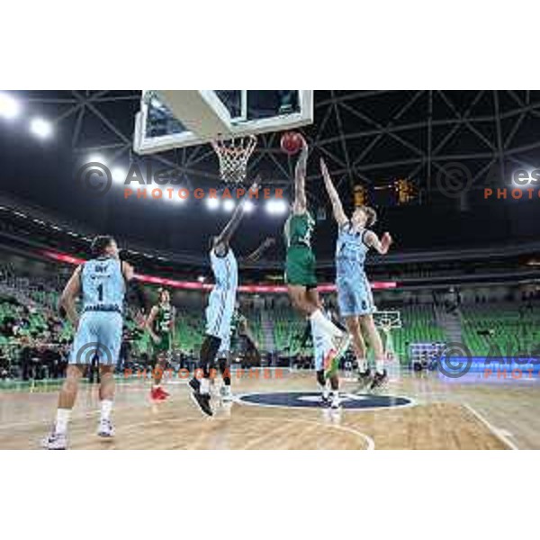 DJ Stewart in action during BKT EuroCup 2024/2025 basketball match between Cedevita Olimpija and Veolia Towers Hamburg in SRC Stozice, Ljubljana, Slovenia on November 28, 2024