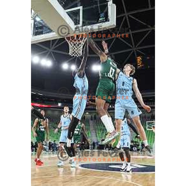 DJ Stewart in action during BKT EuroCup 2024/2025 basketball match between Cedevita Olimpija and Veolia Towers Hamburg in SRC Stozice, Ljubljana, Slovenia on November 28, 2024