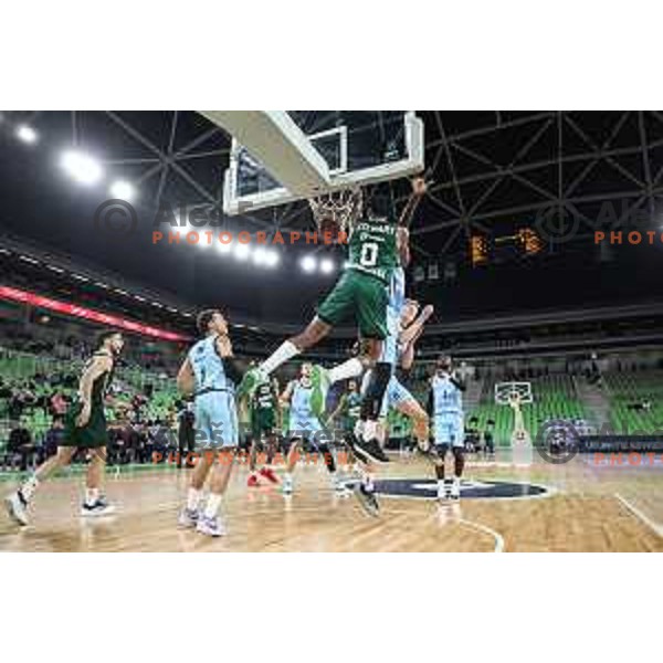 DJ Stewart in action during BKT EuroCup 2024/2025 basketball match between Cedevita Olimpija and Veolia Towers Hamburg in SRC Stozice, Ljubljana, Slovenia on November 28, 2024