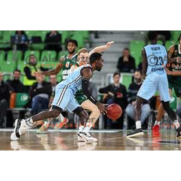 Jaka Blazic in action during BKT EuroCup 2024/2025 basketball match between Cedevita Olimpija and Veolia Towers Hamburg in SRC Stozice, Ljubljana, Slovenia on November 28, 2024