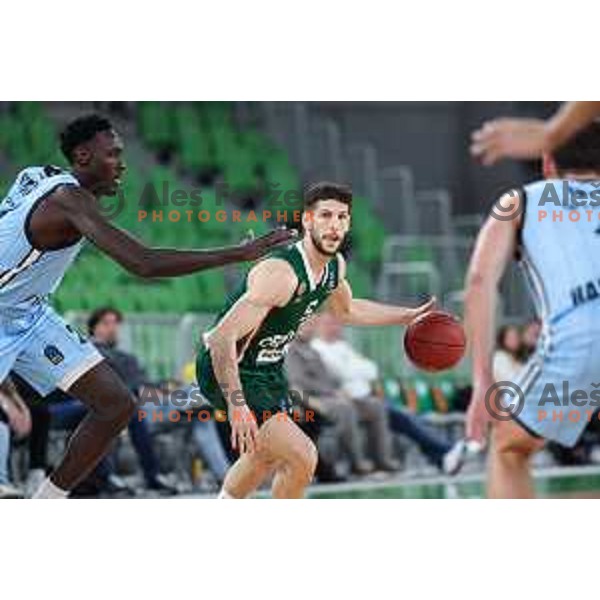 Aleksej Nikolic in action during BKT EuroCup 2024/2025 basketball match between Cedevita Olimpija and Veolia Towers Hamburg in SRC Stozice, Ljubljana, Slovenia on November 28, 2024