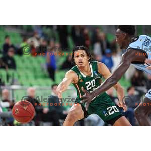 Joan Beringer in action during BKT EuroCup 2024/2025 basketball match between Cedevita Olimpija and Veolia Towers Hamburg in SRC Stozice, Ljubljana, Slovenia on November 28, 2024