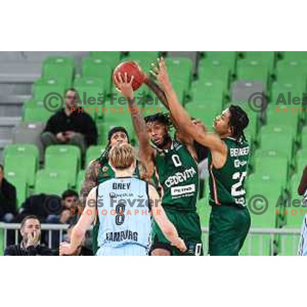 DJ Stewart in action during BKT EuroCup 2024/2025 basketball match between Cedevita Olimpija and Veolia Towers Hamburg in SRC Stozice, Ljubljana, Slovenia on November 28, 2024