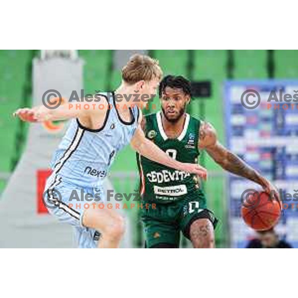 DJ Stewart in action during BKT EuroCup 2024/2025 basketball match between Cedevita Olimpija and Veolia Towers Hamburg in SRC Stozice, Ljubljana, Slovenia on November 28, 2024