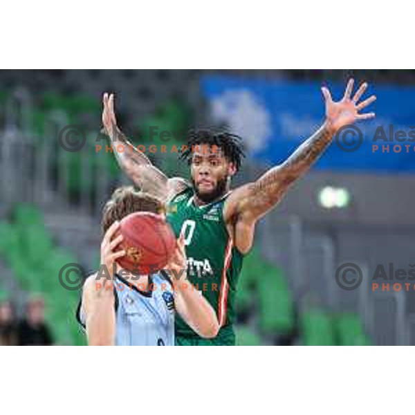 DJ Stewart in action during BKT EuroCup 2024/2025 basketball match between Cedevita Olimpija and Veolia Towers Hamburg in SRC Stozice, Ljubljana, Slovenia on November 28, 2024