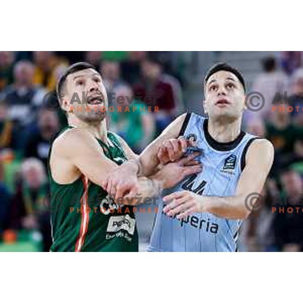 Andrija Stipanovic of Cedevita Olimpija and Benedikt Tuduric of Veolia Towers Hamburg in action during BKT EuroCup 2024/2025 basketball match between Cedevita Olimpija and Veolia Towers Hamburg in Ljubljana, Slovenia on November 28, 2024. Photo: Filip Barbalic