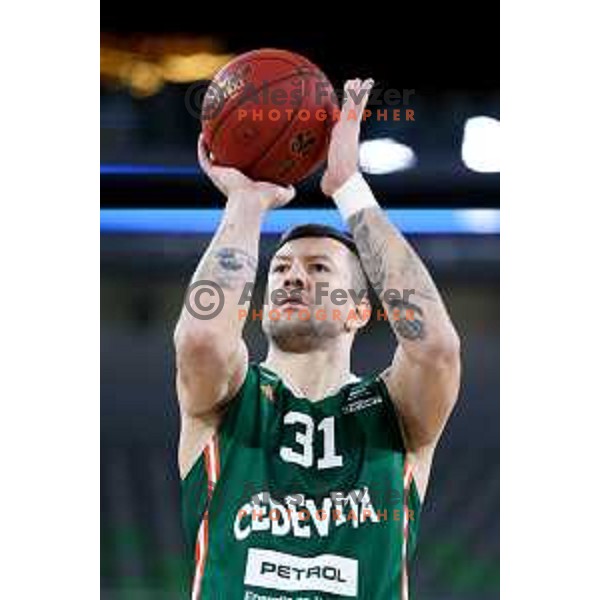 Andrija Stipanovic of Cedevita Olimpija in action during BKT EuroCup 2024/2025 basketball match between Cedevita Olimpija and Veolia Towers Hamburg in Ljubljana, Slovenia on November 28, 2024. Photo: Filip Barbalic