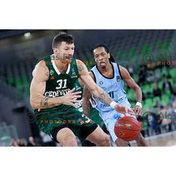Andrija Stipanovic of Cedevita Olimpija in action during BKT EuroCup 2024/2025 basketball match between Cedevita Olimpija and Veolia Towers Hamburg in Ljubljana, Slovenia on November 28, 2024. Photo: Filip Barbalic