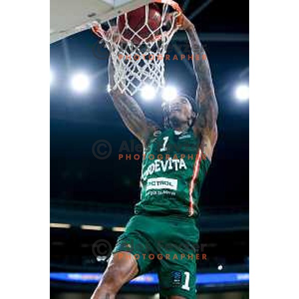 Devin Robinson of Cedevita Olimpija in action during BKT EuroCup 2024/2025 basketball match between Cedevita Olimpija and Veolia Towers Hamburg in Ljubljana, Slovenia on November 28, 2024. Photo: Filip Barbalic
