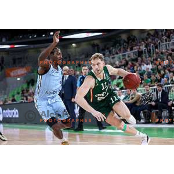 Jaka Blazic of Cedevita Olimpija in action during BKT EuroCup 2024/2025 basketball match between Cedevita Olimpija and Veolia Towers Hamburg in Ljubljana, Slovenia on November 28, 2024. Photo: Filip Barbalic