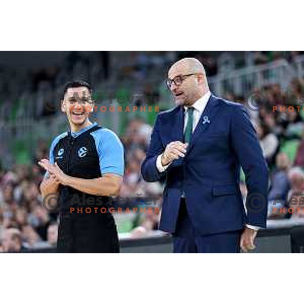 Head coach of Cedevita Olimpija, Zvezdan Mitrovic in action during BKT EuroCup 2024/2025 basketball match between Cedevita Olimpija and Veolia Towers Hamburg in Ljubljana, Slovenia on November 28, 2024. Photo: Filip Barbalic