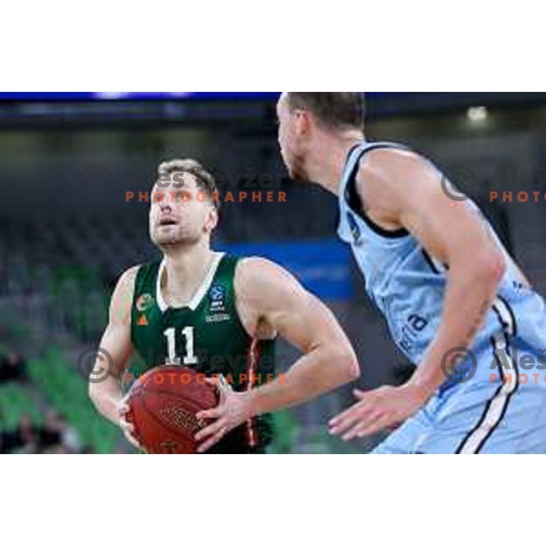 Jaka Blazic of Cedevita Olimpija in action during BKT EuroCup 2024/2025 basketball match between Cedevita Olimpija and Veolia Towers Hamburg in Ljubljana, Slovenia on November 28, 2024. Photo: Filip Barbalic