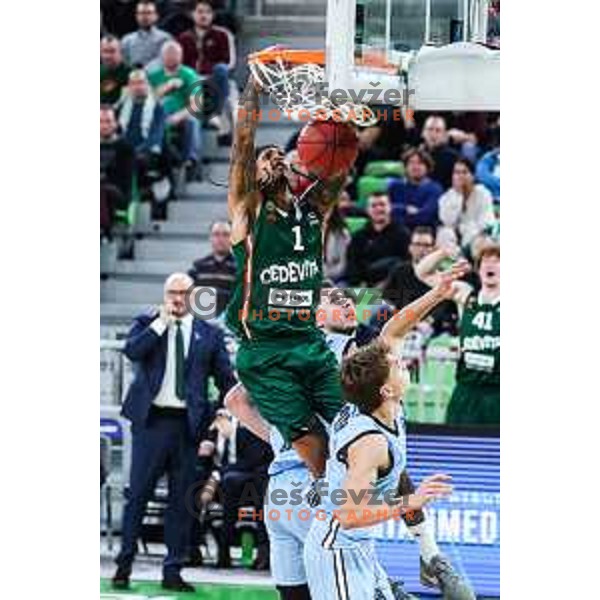 Devin Robinson in action during BKT EuroCup 2024/2025 basketball match between Cedevita Olimpija and Veolia Towers Hamburg in SRC Stozice, Ljubljana, Slovenia on November 28, 2024