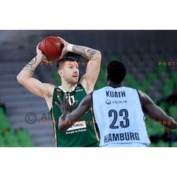 Andrija Stipanovic of Cedevita Olimpija in action during BKT EuroCup 2024/2025 basketball match between Cedevita Olimpija and Veolia Towers Hamburg in Ljubljana, Slovenia on November 28, 2024. Photo: Filip Barbalic