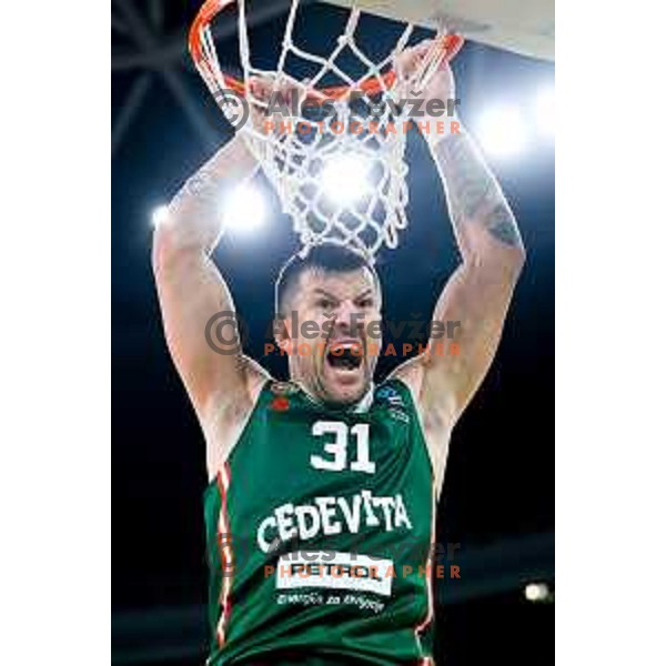 Andrija Stipanovic of Cedevita Olimpija in action during BKT EuroCup 2024/2025 basketball match between Cedevita Olimpija and Veolia Towers Hamburg in Ljubljana, Slovenia on November 28, 2024. Photo: Filip Barbalic