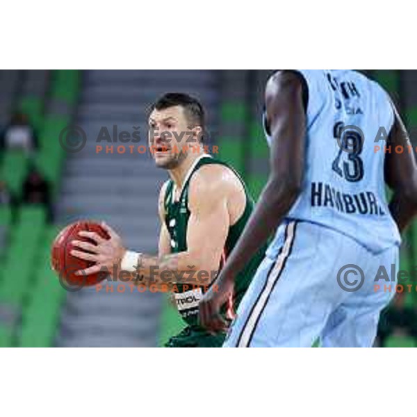 Andrija Stipanovic of Cedevita Olimpija in action during BKT EuroCup 2024/2025 basketball match between Cedevita Olimpija and Veolia Towers Hamburg in Ljubljana, Slovenia on November 28, 2024. Photo: Filip Barbalic