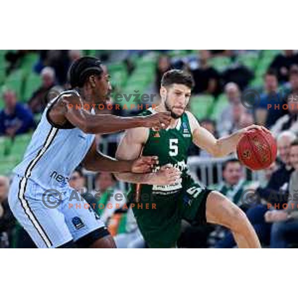 Aleksej Nikolic of Cedevita Olimpija in action during BKT EuroCup 2024/2025 basketball match between Cedevita Olimpija and Veolia Towers Hamburg in Ljubljana, Slovenia on November 28, 2024. Photo: Filip Barbalic