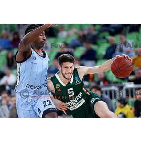 Aleksej Nikolic of Cedevita Olimpija in action during BKT EuroCup 2024/2025 basketball match between Cedevita Olimpija and Veolia Towers Hamburg in Ljubljana, Slovenia on November 28, 2024. Photo: Filip Barbalic