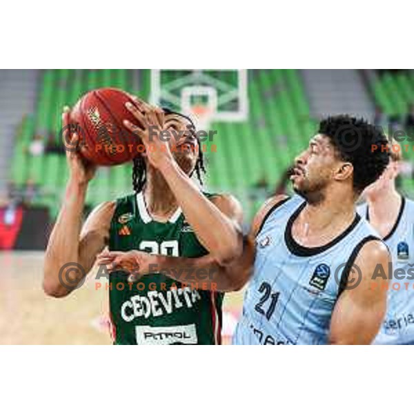 Joan Beringer in action during BKT EuroCup 2024/2025 basketball match between Cedevita Olimpija and Veolia Towers Hamburg in SRC Stozice, Ljubljana, Slovenia on November 28, 2024