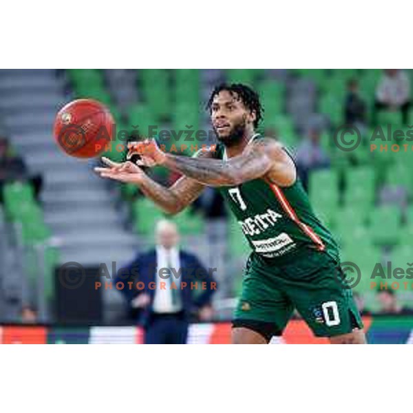 DJ Stewart of Cedevita Olimpija in action during BKT EuroCup 2024/2025 basketball match between Cedevita Olimpija and Veolia Towers Hamburg in Ljubljana, Slovenia on November 28, 2024. Photo: Filip Barbalic