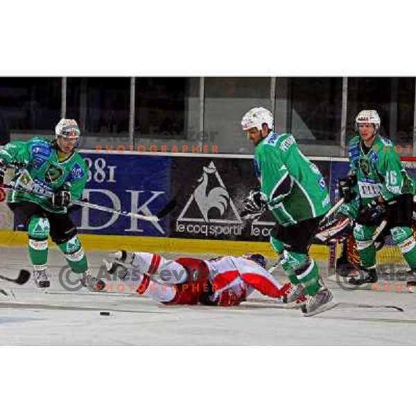 Cvetek, Intranuovo, Petrilainen (left to right) at ice-hockey game Tilia Olimpija- Red Bull Salzburg played in Hala Tivoli, Ljubljana, Slovenia 19.9.2008 