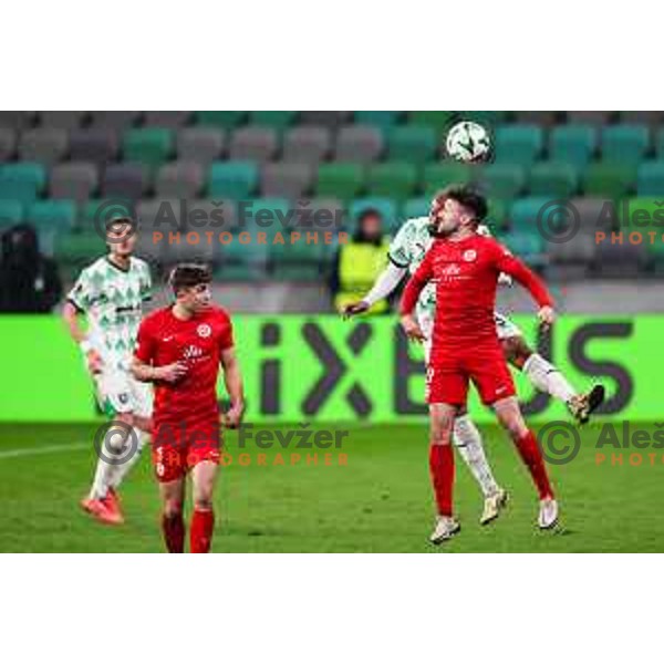 David Sualehe of Olimpija in action during UEFA Conference League 2024/25 football match between Olimpija and Larne in Ljubljana, Slovenia on November 28, 2024
