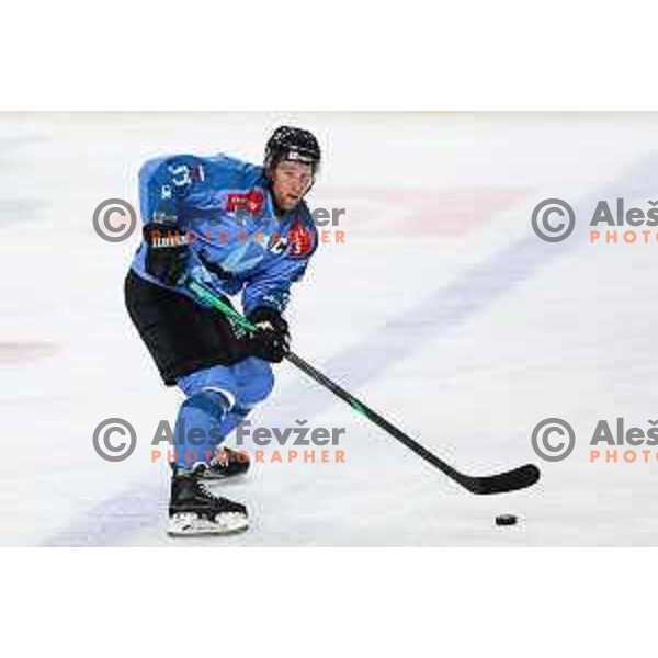 in action during IceHL match between SZ Olimpija and Red Bulls Salzburg in Ljubljana, Slovenia on November 29, 2024