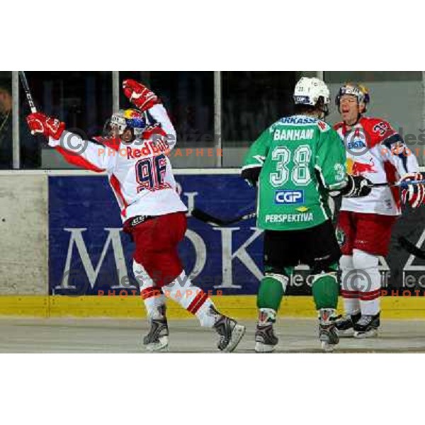 Ulmer (96) scores first goal at ice-hockey game Tilia Olimpija- Red Bull Salzburg in first round of EBEL league played in Hala Tivoli, Ljubljana, Slovenia 19.9.2008 