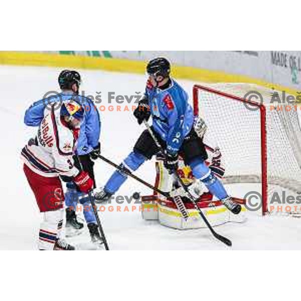 in action during IceHL match between SZ Olimpija and Red Bulls Salzburg in Ljubljana, Slovenia on November 29, 2024