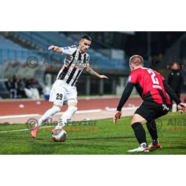Dario Vizinger in action during Prva liga Telemach 2024/2025 football match between Primorje and Mura in Nova Gorica, Slovenia on November 30, 2024