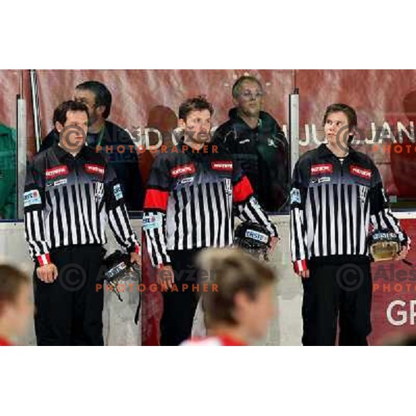Referees at ice-hockey game Tilia Olimpija- Red Bull Salzburg in first round of EBEL league played in Hala Tivoli, Ljubljana, Slovenia 19.9.2008 