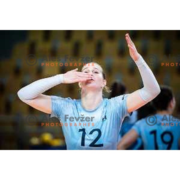 Naja Boisa celebrating during Slovenian league women volleyball match between OTP Banka Branik and Calcit Volley in Lukna, Maribor, Slovenia on November 30, 2024. Photo: Jure Banfi