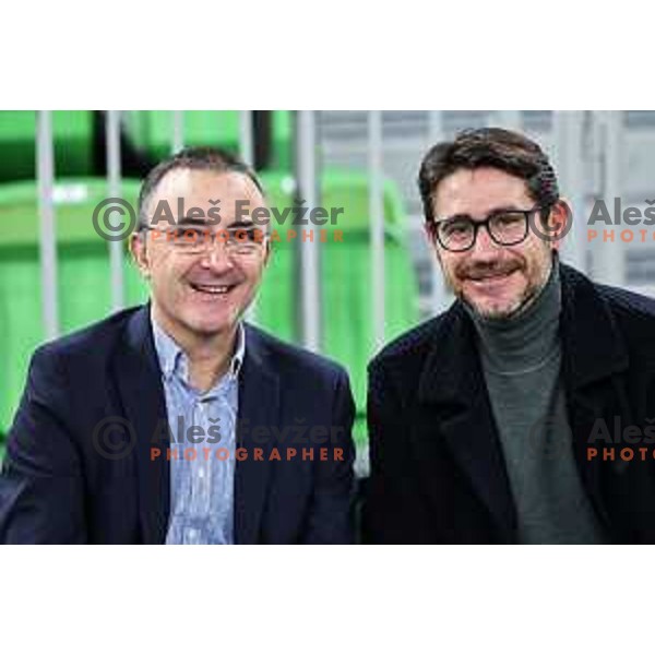Chechu Mulero and Victor Sanchez during BKT EuroCup 2024/2025 basketball match between Cedevita Olimpija and Cluj Napoca in SRC Stozice, Ljubljana, Slovenia on December 3, 2024