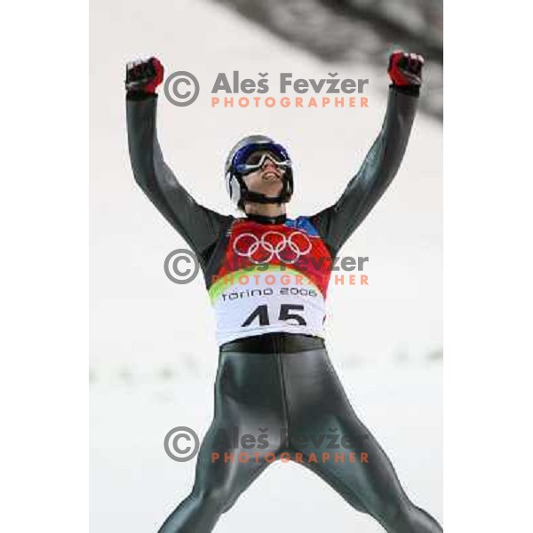 Thomas Morgenstern (AUT) at 120 m individual ski jumping event in Pragelato at Torino 2006 Winter Olympic games, Italy on February 18, 2006