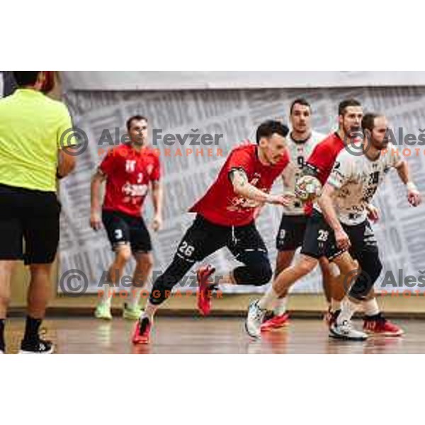 In action during 1.NLB League handball match between Trimo Trebnje and Slovan LL Grosist in Trebnje, Slovenia on December 7, 2024