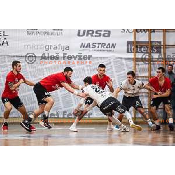 In action during 1.NLB League handball match between Trimo Trebnje and Slovan LL Grosist in Trebnje, Slovenia on December 7, 2024
